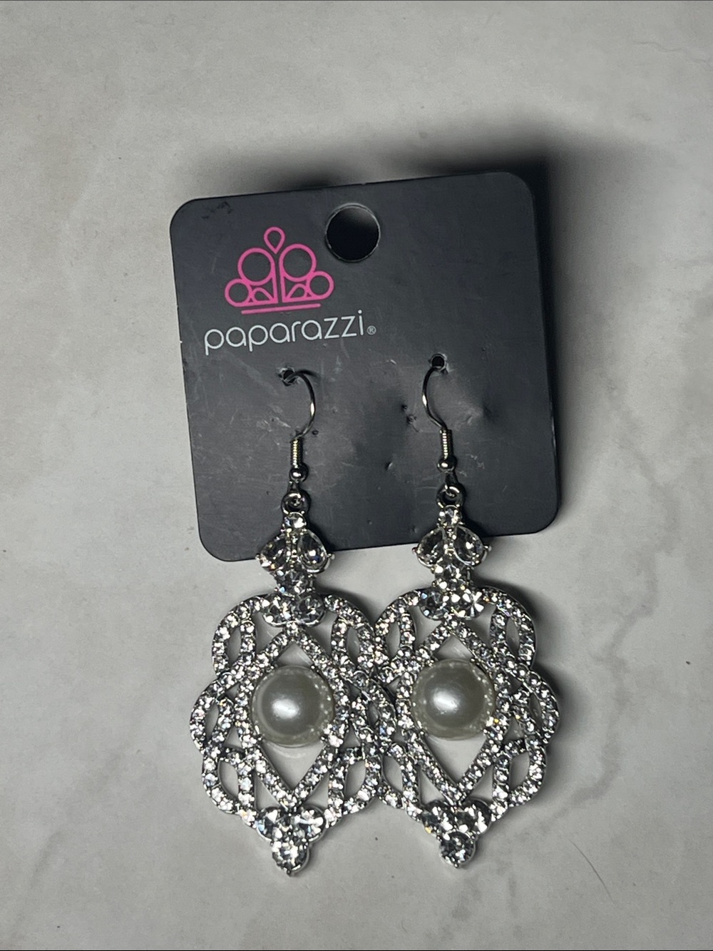 Paparazzi Silver Pearl Filigree Teardrop Dangle Earrings